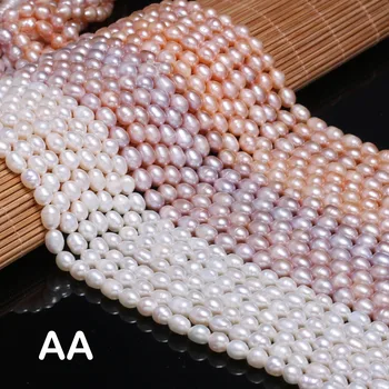 Jaunu rīsu formas balta, rozā, violeta saldūdens AA pērļu krelles Vienkāršu Un modes pusei rotaslietas personības dāvanu izmērs 6-7mm