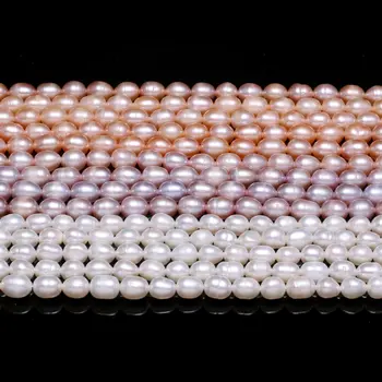 Jaunu rīsu formas balta, rozā, violeta saldūdens AA pērļu krelles Vienkāršu Un modes pusei rotaslietas personības dāvanu izmērs 6-7mm