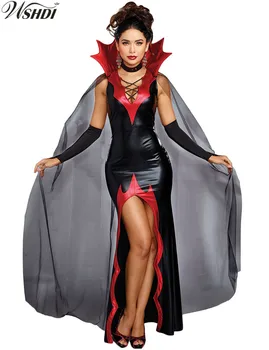Jaunu un Seksīgu Sieviešu Nogalināšanu Tas Halloween Cosplay Iedomātā Kleita ar Cape Cimdi Modes Vampīra Kostīms, Kleita Melnā Puse Drēbes