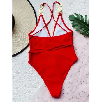 Jaunu viengabala Peldkostīms Sievietēm Sexy Black Red V-veida kakla Peldkostīmi Ir 2021. Vasaras Monokini Augstu Kāju Bodysuit peldkostīms Sieviešu Beachwear