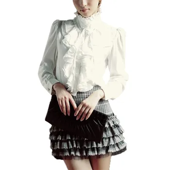 Jaunu Vintage Šifona Blūze Sieviešu Pavasara Rudens Cietā Garām Piedurknēm Blūzes Topi Savirmot Krekli, Eleganti Slim White Office Krekls A716
