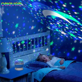 Jaunums Gaismas Rotaļlietas LED Rotējošas Zvaigžņu Projektors Apgaismojums Mēness Zvaigžņotā Debess Bērni USB Baby Nakts Miega Gaismas Rotaļlietas Dzimšanas dienā