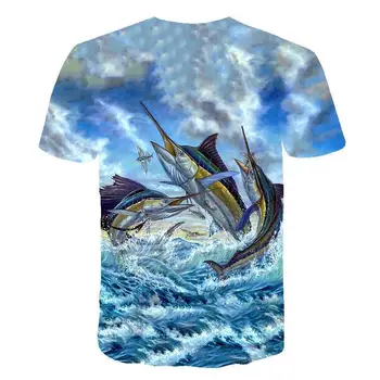 Jaunā 3D efekts cilvēks T-krekls hip hop tropu drukāt zvejnieks T-krekls smieklīgi tee vasaras zvejnieks dzīvnieku vīriešu apģērbu Āzijas izmēra