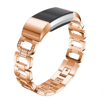 Jaunā Luksusa D-veida Rhinestone metāla Siksniņu Watchband Nomaiņa Fitbit Maksas 2 Smart Nerūsējošā Tērauda Aproce Piederumi