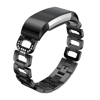 Jaunā Luksusa D-veida Rhinestone metāla Siksniņu Watchband Nomaiņa Fitbit Maksas 2 Smart Nerūsējošā Tērauda Aproce Piederumi