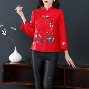 Jaunā Pavasara oriģinālo dizainu Ķīniešu stilā Plūmju ziedu Izšūti liela izmēra maza daļa jaka outwear sievietēm