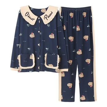 Jaunā Pavasara Rudens Sieviešu Pidžamas Komplekts Kokvilnas Dāmas Mājās Valkā Liela Izmēra M-4XL Pijama Pyjama
