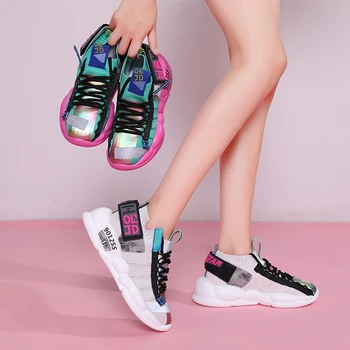 JAUNĀ Sieviešu Chunky Čības Platforma, Bieza Zole Dāmas Gadījuma Vulcanize Kurpes Interneta Slavenība Tētis Sieviešu Modes Sneaker Dizainers W5