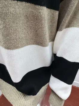 Jaunā Sieviešu Krāsu Bloku Džemperis Rudens un Ziemas Casual Stila, ar garām Piedurknēm ar Apaļu Kakla Svītrains Džemperis streetwear