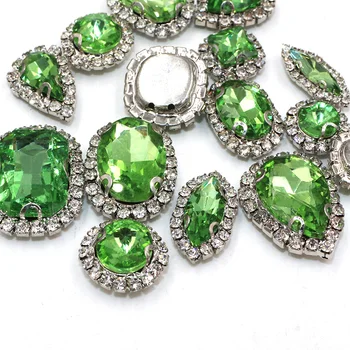 Jaunā stila Gaiši zaļš jauktas formas stikla strass flatback piešūt kristāla pogas rhinestones par apģērbiem/kāzu dekorēšana