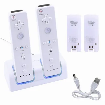 Jaunā Tālvadības pults Dual Uzlādēšanas Doka Staciju + 2/4x 2800mAh Baterija Nintendo Wii Gamepad Lādētājs Ar LED Gaismas