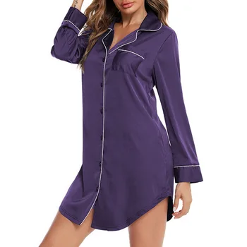 Jaunā Zīda Nightdress Sieviešu Vasaras AutumnSleepwear Sexy Sleepshirt Ilgi Cietās Dāmas Sleepshirts Krekls Gadījuma Nightdress