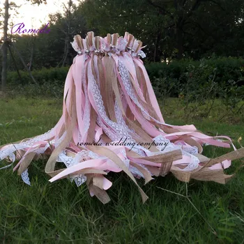 Jaunākās 50gab/daudz Rozā džutas mežģīņu kāzu Lenti Zižļus ar lielu skaida Zvani uz kāzu puse,