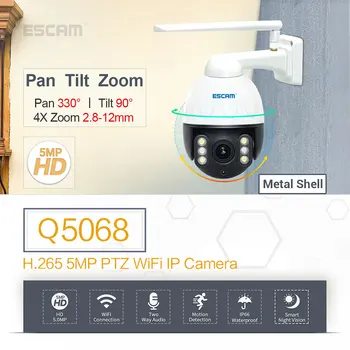JAUNĀKĀS ESCAM Q5068 H. 265 5MP Pan/Tilt/4X Tālummaiņas WiFi Ūdensizturīgs ar metāla korpusa IP Kameras Atbalsta ONVIF divvirzienu Sarunu Nakts Redzamības