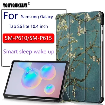 Jaunākās Folio Tri-reizes stand Case For Samsung Galaxy Tab S6 lite 10.4 tablete Mosties Miega PU Ādas Vāks SM-P610 SM-P615+dāvana