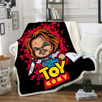 Jaunākās Šausmu Filmas, Bērnu rotaļu Raksturs Chucky Segu Gothic Sherpa Fleece Apģērba Mest Segu Microfiber Gultas 10
