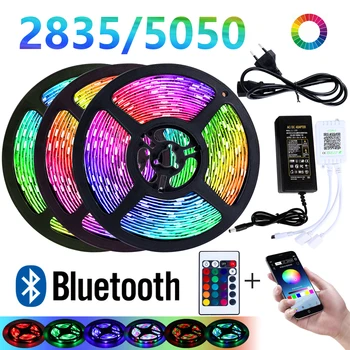 Jaunās Bluetooth LED Sloksnes Gaismas 20M RGB 5050 SMD Elastīgās Lentes Ūdensizturīgs RGB LED Gaismas 5M 10M Lentes Diode DC 12V Kontrole