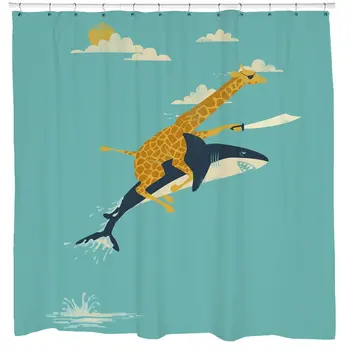 Jautri Dušas Aizkaru Komplekts Žirafe Izjādes Haizivs Piedzīvojumu Tēma Laba Vannas Istaba Dekori