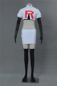 Jessie cos Pokemon vīrietis sieviete anime cosplay tērpu komplekti, Žaketes+vestes+cimdi+svārki+zeķes