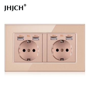 JHJCH ES standarta USB spraudni, 16a kontaktligzda ar zemējuma kontaktu, vācu barošanas panelis, četri USB saskarnes, dual rāmis 4 USB maiņstrāvas kontaktligzdu