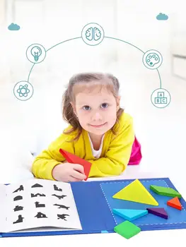 Jigsaw Puzzle Grāmatu Magnētisko Tangram Koka Bērniem, Montessori Izglītības Rotaļlietas Bērniem Mācību Intelligent DIY galda Spēle