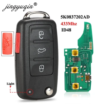 Jingyuqin 4BTN 433Mhz ID48 Flip Auto Tālvadības Atslēgu VW Bettle CC EOS Golf, Jetta Passat Tiguan Touareg. - 2016. gada 5K0837202AD 202Q