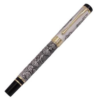 Jinhao 5000 Pelēkā Vintage Luksusa Metāla Kaligrāfijas Fountain Pen Smilga Zib Skaistas Pūķis Tekstūra Griešanai Biroja Bussiness Pildspalvu
