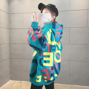 Jocoo Jolee Rudens korejas Šiks Zaudēt Hoodies Vintage Grafiti Drukāt Harajuku Hip Hop sporta Krekls Gadījuma Viss atbilstu Atpūtas Hoodies