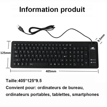 JONSNOW Tastatūras franču Valodas 103 Atslēgas Locīšanas Vadu Ūdensizturīgs, Mīksts Silikona Tastatūra Klēpjdators, Desktop Planšetdators