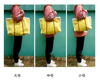Jumbo kažokādas soma, liels, liels, silts vītne shoping totes rokassomu, sievietes, dāmas pleds gadījuma dzeltena jauda pleca soma 2018. gada ziemas jaunas