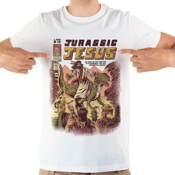 JURASSIC JĒZUS braukt Dinozauru funny spēle t krekls vīriešiem 2018. gada vasarā jaunā baltā gadījuma homme atdzist tshirt