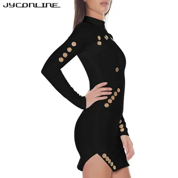 JYConline 2019 Sexy Dobi Caurumā Bodycon Kleita Sievietēm Ar Garām Piedurknēm Ar Īsu Kleitu Slim Puse Sexy Club Kleitas Vestido Rudens Drēbes