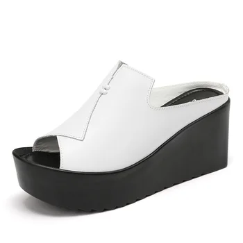 Jzzddown sieviešu Tupele sieviešu Platformas sandales, kurpes sieviešu Īstas Ādas Papēžu Peep Toe sandales, kurpes dāmas Luksusa flip-flops