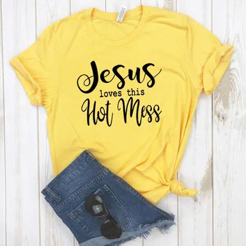 Jēzus mīl šo Karstu Putru Sieviešu t Kokvilnas Gadījuma Smieklīgu t kreklu, Dāvanu Dāma Yong Meitene Top Tee 6 Krāsu Piliens Kuģa S-799