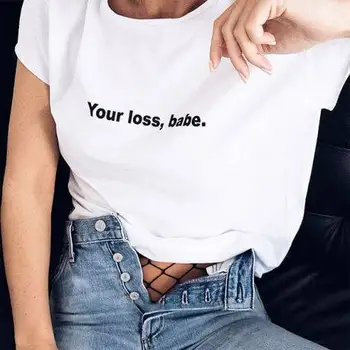 JŪSU ZAUDĒJUMI,BEIBE Saukli Sieviešu Krekli 90s Gadījuma Apaļu Kakla Moderns T-krekls Modes Tumblr Krekls Streetwear Balts Tops Camisas Mujer