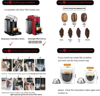 Kafijas Filtri Nespresso Vertuo Vertuoline Plus & Delonghi ENV150 Nerūsējošā Tērauda Uzpildāmas Atkārtoti Kapsula Pod