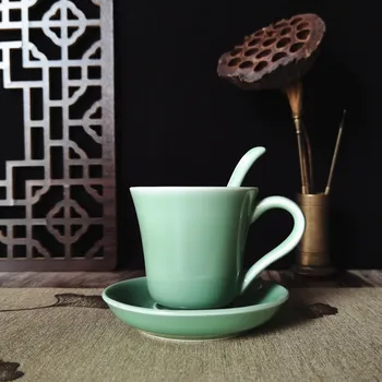 Kafijas Tase Krūze 5oz Teacup un Apakštase Set Porcelāna Drinkware Mikroviļņu krāsns un Trauku mazgājamā mašīna Droši Keramikas Galda piederumi Ķīnas Celadons