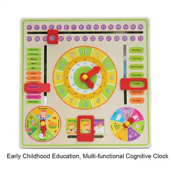 Kalendārs Pulkstenis Puzzle Karājas Koka puzzle Board Vecāku un Bērnu Agrīnās Izglītības Rotaļlieta, Uzzināt Laiku, Sezonas, Laika apstākļu Mēnesi
