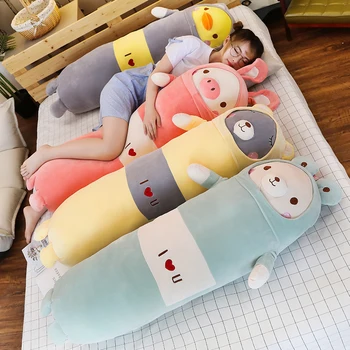 Karikatūra dzīvniekiem Kājas Fiksācijas ilgi spilveni radošo pildījumu plīša rotaļlietas pīļu rozā cūku lāču mazulis guļ lelle meitene dāvanu