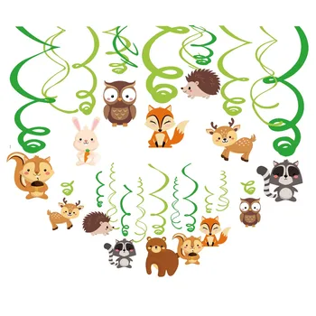 Karikatūra Dzīvnieku Tēmu Dzimšanas Dienas Svinības Veicina Meža Vāvere, Ezis Trušu Spirāli Karājas Virpuļot Bērnu Duša Puse Apdare