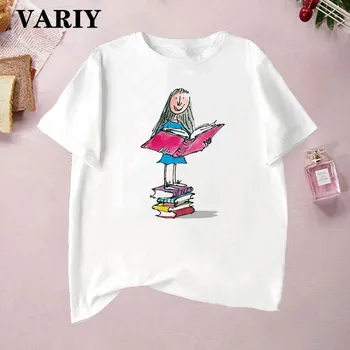Karikatūra mīļāko grāmatu druka, T-krekli, Sieviešu t krekls Matilda Roald Dahl labākajiem draugiem tshirt smieklīgi, t krekli, sieviešu grafiskais topi femme