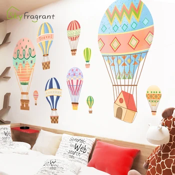 Karikatūra sienas uzlīmes karstā gaisa balons, pašlīmējošās bērnu istabas uzlīmes baby telpu dekorēšana guļamistaba sienas dekori mājas apdare
