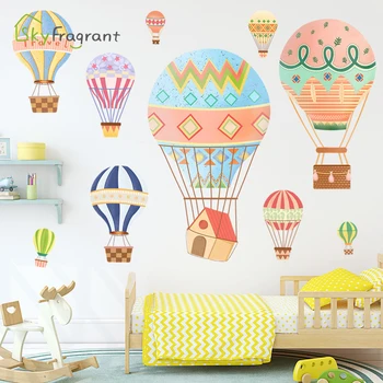 Karikatūra sienas uzlīmes karstā gaisa balons, pašlīmējošās bērnu istabas uzlīmes baby telpu dekorēšana guļamistaba sienas dekori mājas apdare