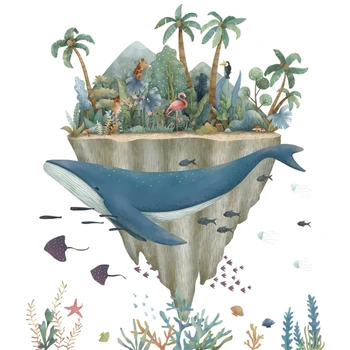 Karikatūra Sienas Uzlīmes Vaļu Jūras Dzīvnieku Radošo Bērnu Tapetes pašlīmējošās Vannas istaba Ūdensizturīgs Vinila Sienas Uzlīmes
