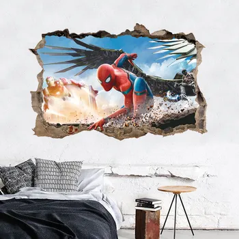 Karikatūra Zirnekļcilvēka 3D Tapetes Plakāts Telpu Dekorēšana Pusaudzis Viltus Logu Spārniem Kaujas Sienas Uzlīmes Bērnu Uzlīmes Numuri