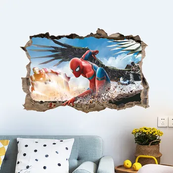 Karikatūra Zirnekļcilvēka 3D Tapetes Plakāts Telpu Dekorēšana Pusaudzis Viltus Logu Spārniem Kaujas Sienas Uzlīmes Bērnu Uzlīmes Numuri