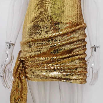 Karlofea Sieviešu Krāšņs Zelta Sequin Puse Kleita Šiks Pārklājus Ruched Wrap Mini Kleitu Modes Mirdzums Kluba Dzimšanas Dienas Tērpiem Vestidos