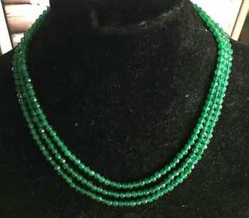KARSTĀ 4mm Slīpētas 3 Rindās Īstu Dabas Zaļo Smaragda krelles kaklarota