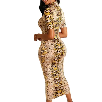 Karstā Apģērbu Modes Sexy Kleitas Sievietēm Čūska-efekts Drukāt платье garām Piedurknēm Apvalku Bodycon Midi Puse Kleita