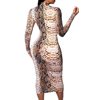 Karstā Apģērbu Modes Sexy Kleitas Sievietēm Čūska-efekts Drukāt платье garām Piedurknēm Apvalku Bodycon Midi Puse Kleita